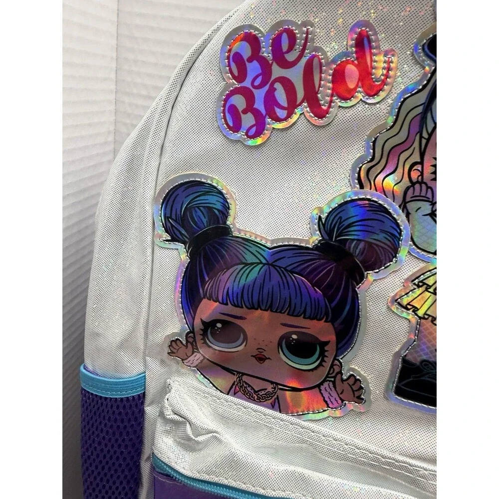 LOL Surprise Backpack 17” Book Bag Purple Shiny With Laptop Sleeve And Pockets